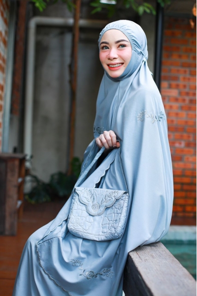 Telekung Travel Sulam Dark Grey